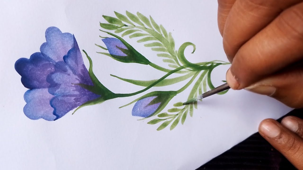 Blue flower painting technic I easy onestroke flower wocol painting #watercolor #video 