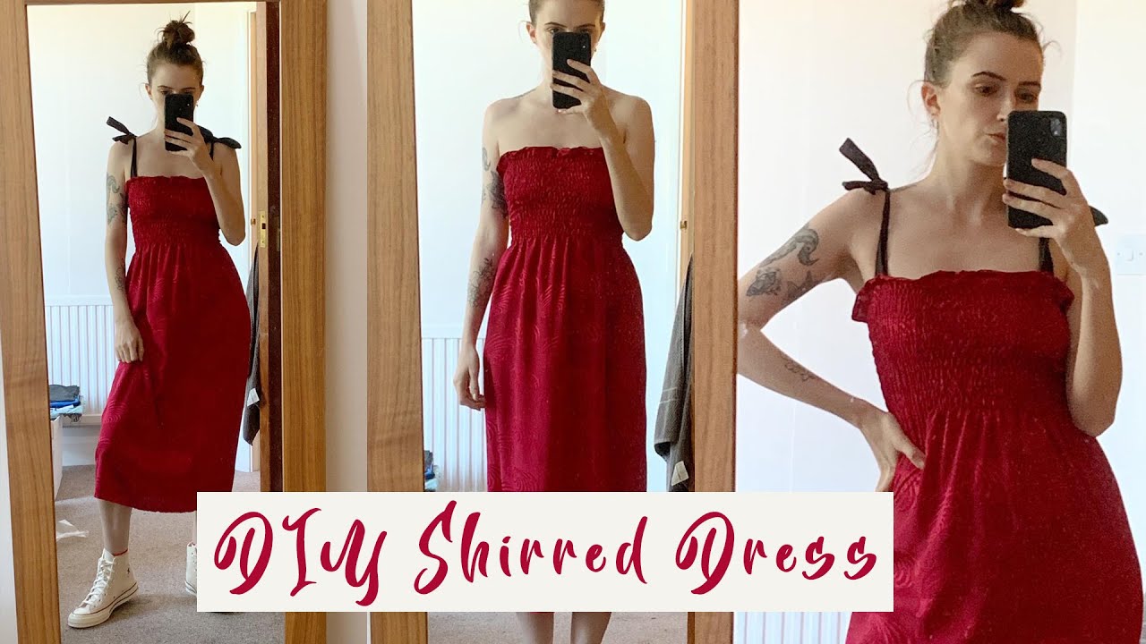 EASY DIY Shirred Midi Dress | Zero Waste Dress NO PATTERN NEEDED
