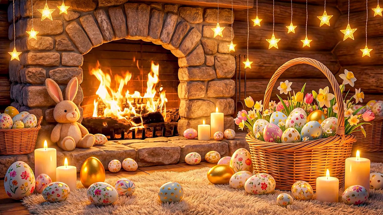 Cozy Easter Fireplace Ambience 🐇 Soothing Easter Music 🥕 Easter Fireplace Background Music