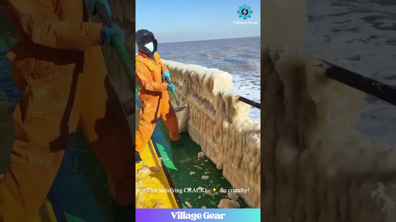 Ship De-icing Looks Like a Serious Workout! 🥶 SMASH That Ice! #shiplife #icebreaker #satisfying