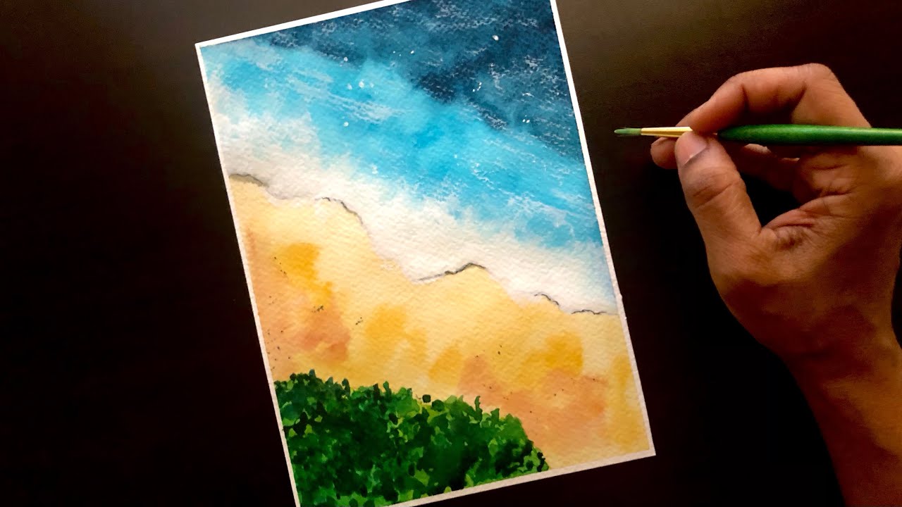 How To Paint A Beautiful Beach Scene | Easy Step By Step Detailed Watercolor Tutorial For Beginners