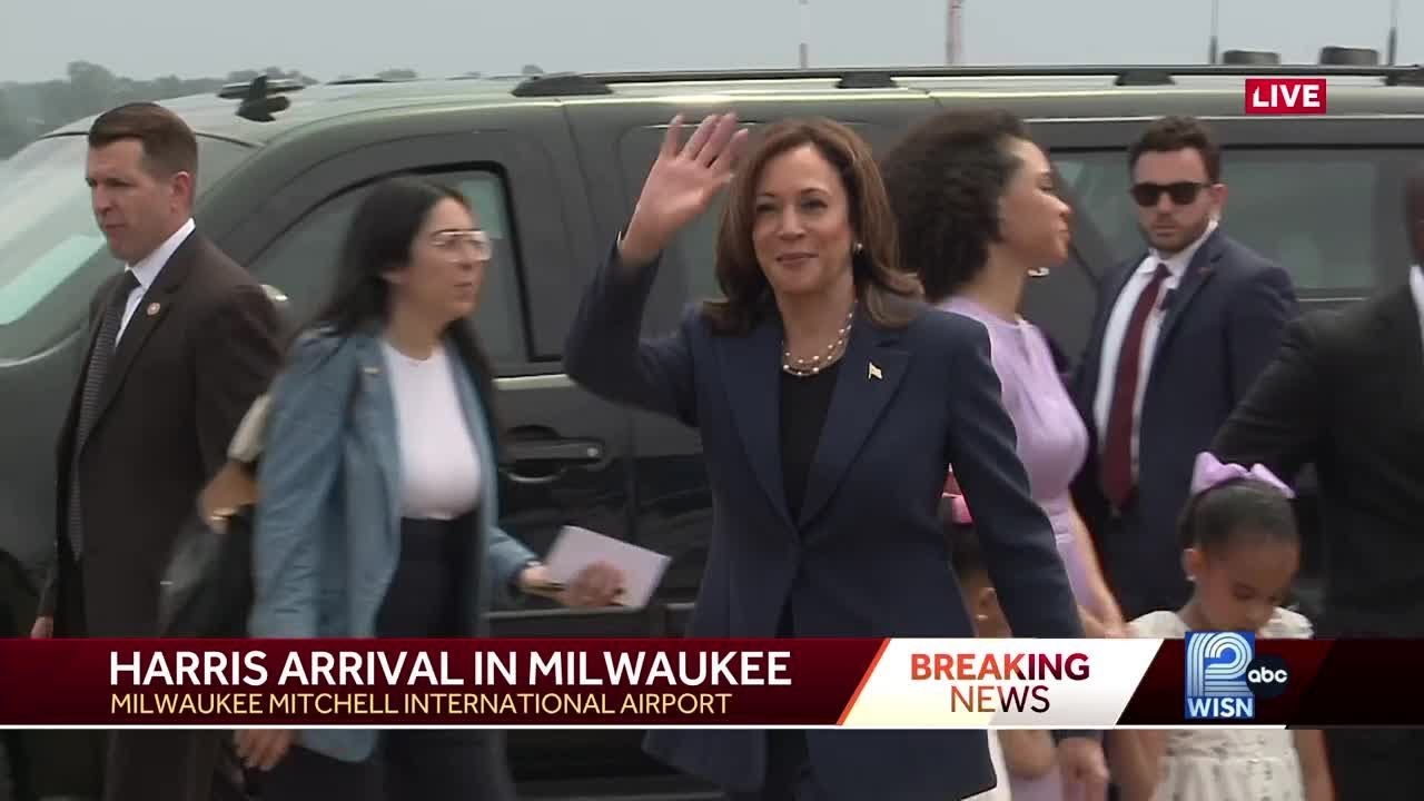 VP Kamala Harris arrives in Milwaukee for her first presidential campaign stop.