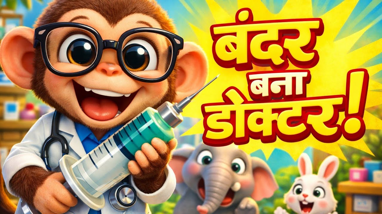 बंदर मामा डॉक्टर बने 🐵 | Funny Hindi Kids Rhyme | Jungle Doctor Song | Nursery Rhymes,