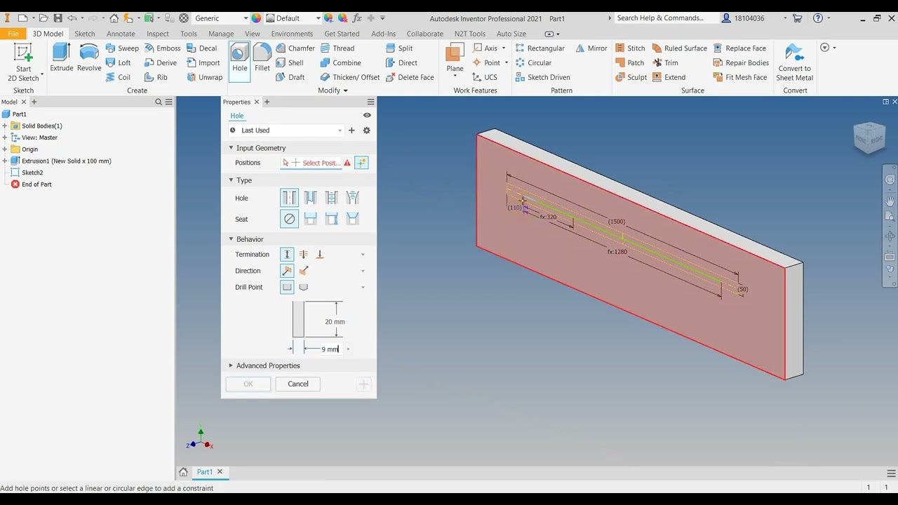 Inventor ifeature - Phân bố lỗ khoan bậc theo bước 32