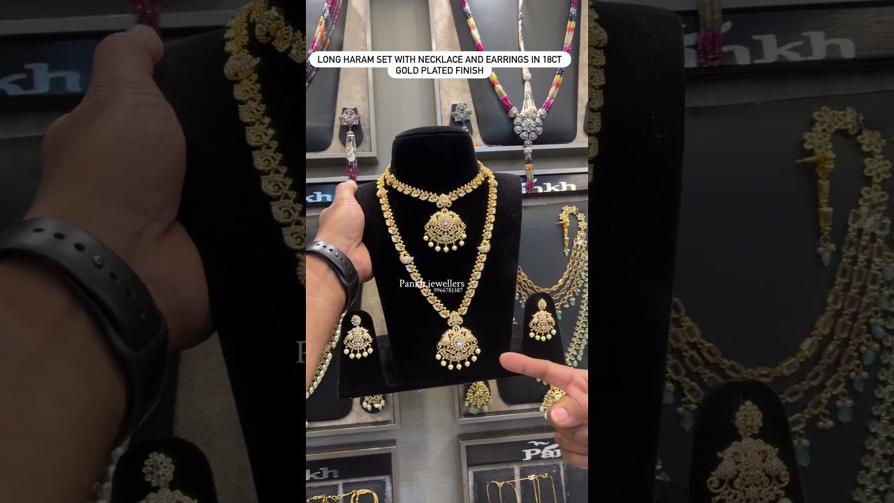 Long haram set with necklace & earrings in 18carat gold plated 