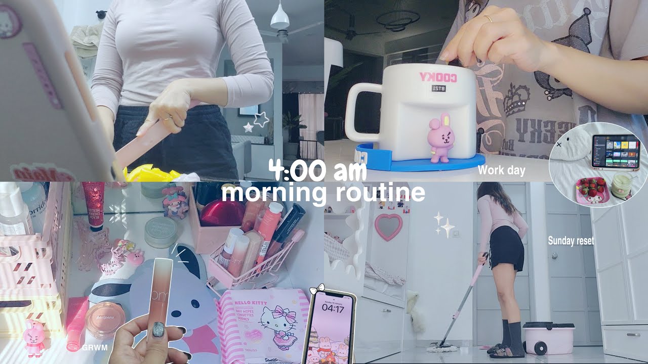 4am morning routine ☁️ productive work day | self-care, cleaning, cooking, grwm | aesthetic vlog