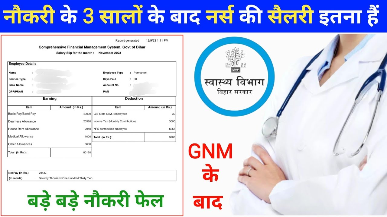 बिहार में Nurse A का वेतन 3 सालों के नौकरी के बाद कितना हैं ? Bihar GNM Nurse Salary Slip Motivation