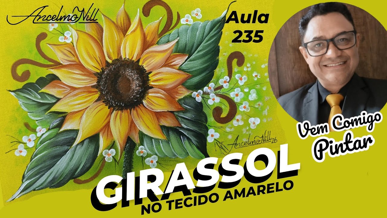 AULA 235- GIRASSOL NO TECIDO AMARELO