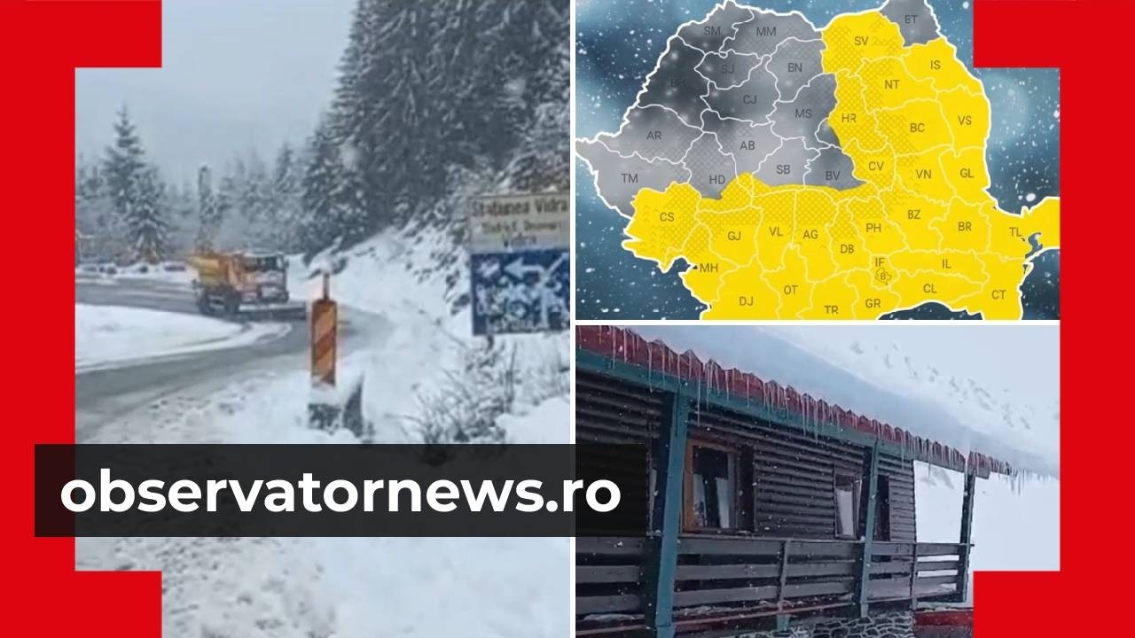 Vreme extremă &icirc;n Rom&acirc;nia: zăpadă la munte, grindină și vijelii &icirc;n sud. De c&acirc;nd se &icirc;ncălzește