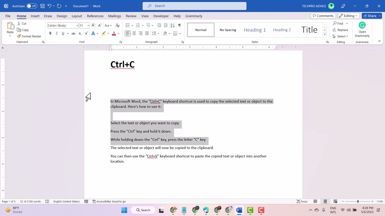 сочетание клавиш Ctrl+C Сочетание клавиш CTRL+C для W