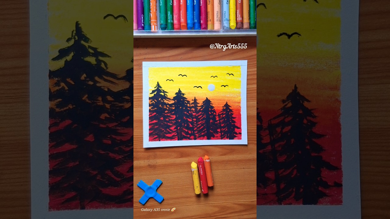 Sunset scenery drawing easy | Oil Pastel 