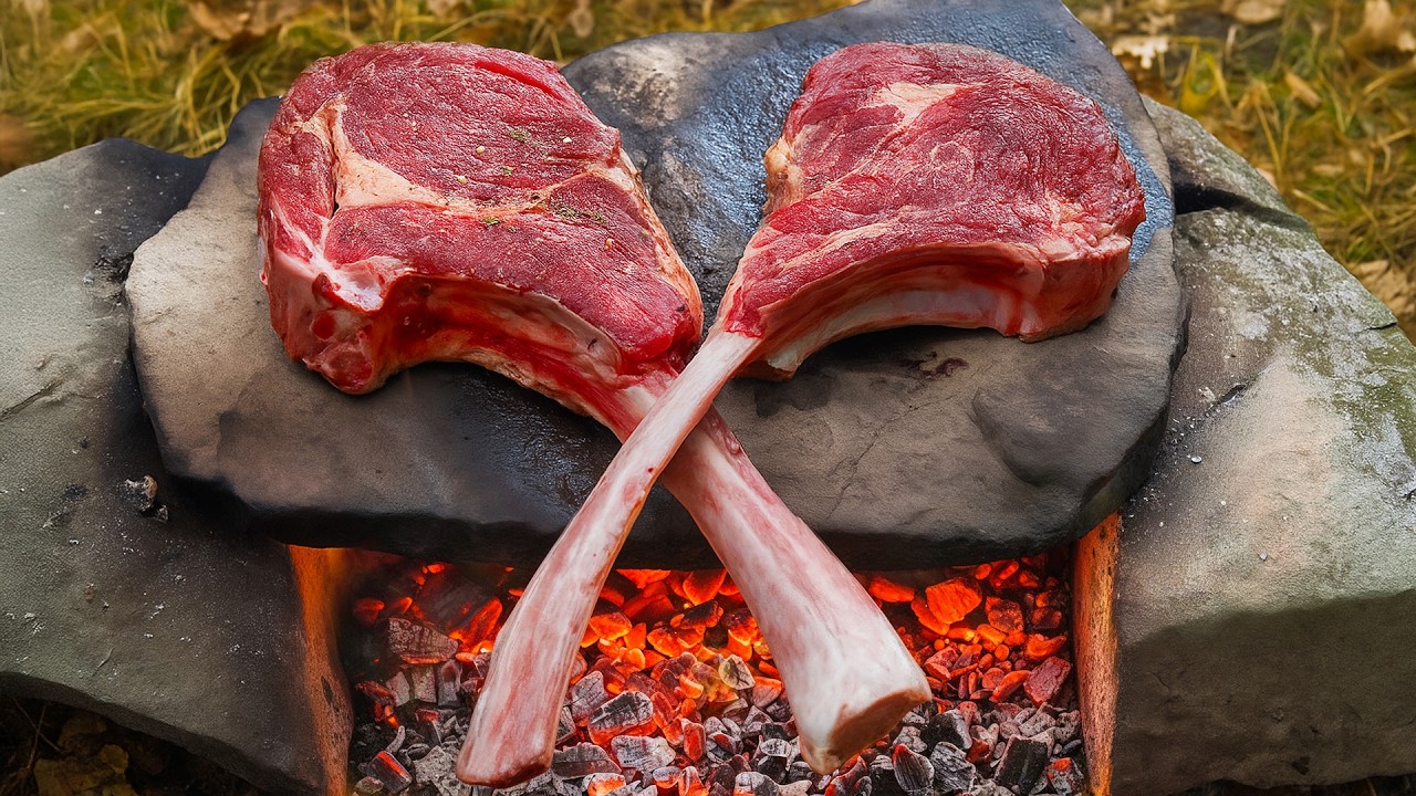 Double Tomahawk Steak Cooked on Fire 🔥 Pure Outdoor Perfection