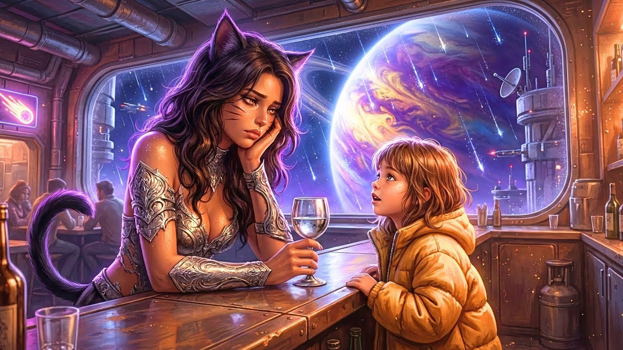Eine verbannte Katzen-Alien trank allein in einer Bar – dann fragte die Tochter eines Piloten: .....