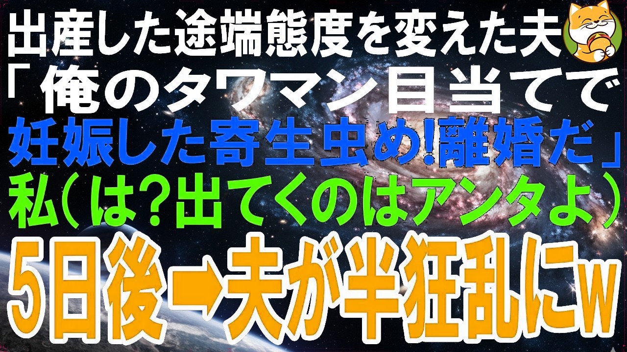 【スカッとする話】出産した途端態度を変えた夫「俺のタワマン目当てで妊娠したな性悪嫁！離婚だ」私（え、出てくのはアンタよ?）5日後、夫が半狂乱にw【修羅場】