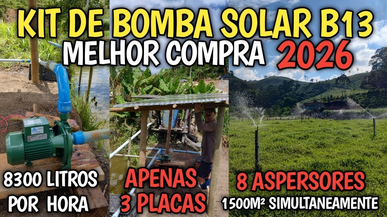 Montamos um kit bomba solar no sítio até 8300 litros , 8 aspersores direto na placa, B13 950W
