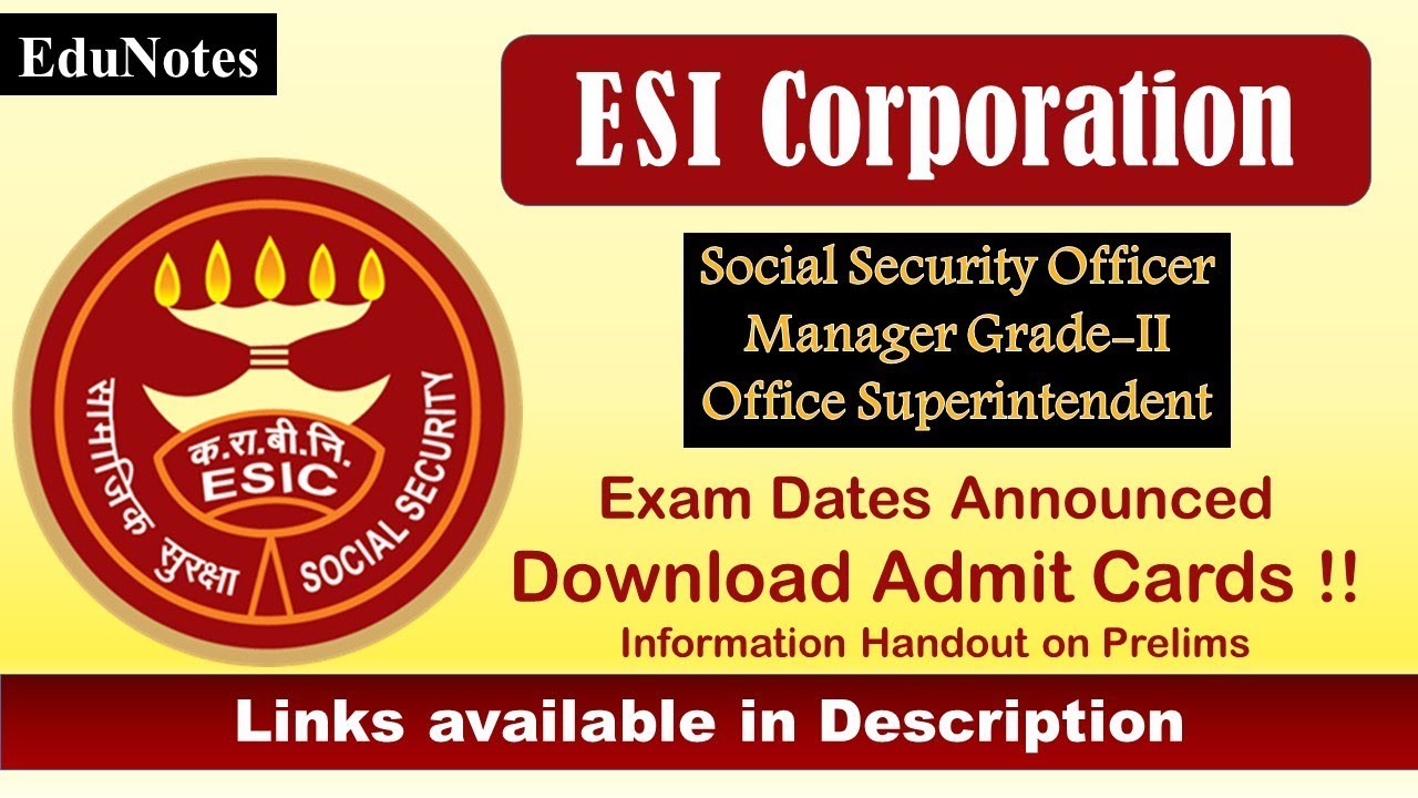 ESIC SSO Exam Date & Admit Card Details