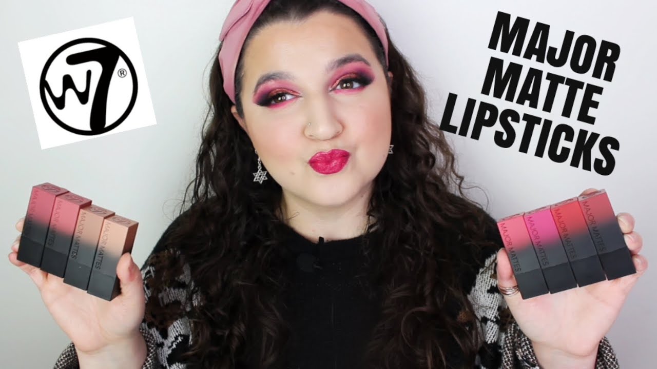 SWATCHING THE W7 NEW MAJOR MATTE LIPSTICKS - ALL 8 SHADES! | LIZZIE DEMETRIOU