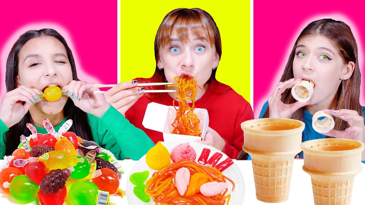 ASMR Gummy Food VS Real Food VS Jelly Food Challenge By LiLiBu #3