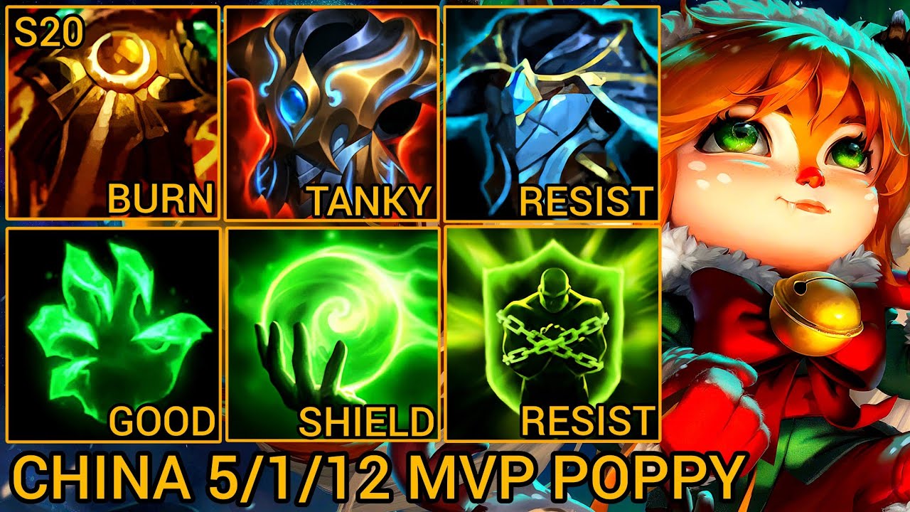 Challenger Top 1 Poppy MVP Baron Lane 5/1/12 - China Wild Rift New Meta Build & Runes By Tiarty