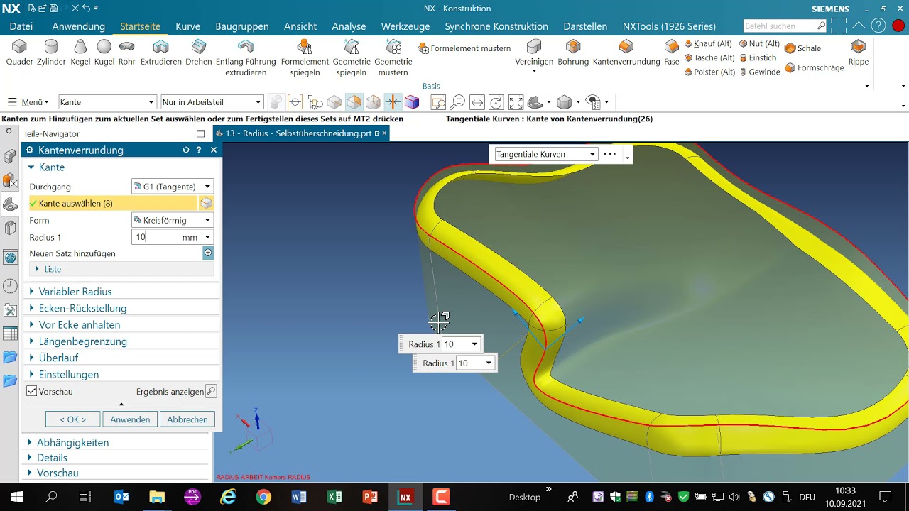 CAD NX Konstruktion Kantenverrundung reparieren
