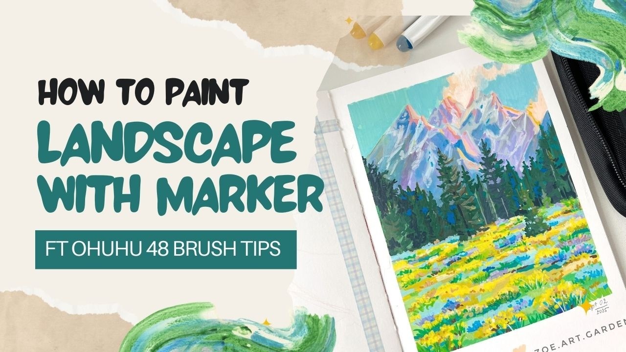How to Paint a Dreamy Landscape with Acrylic Markers | Beginner Friendly Tutorial + Relaxing Demo 🍃