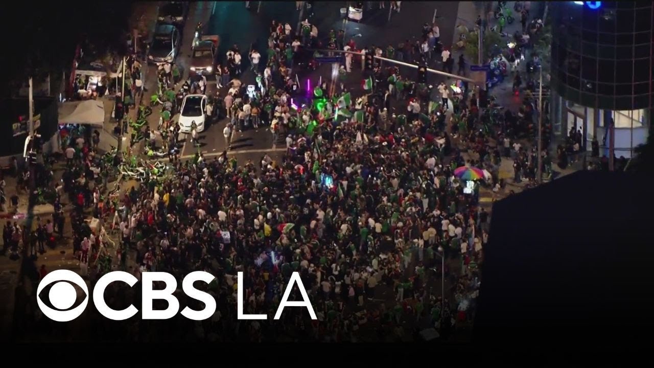 Mexico fans celebrate World Cup win over South Korea in Los Angeles streets