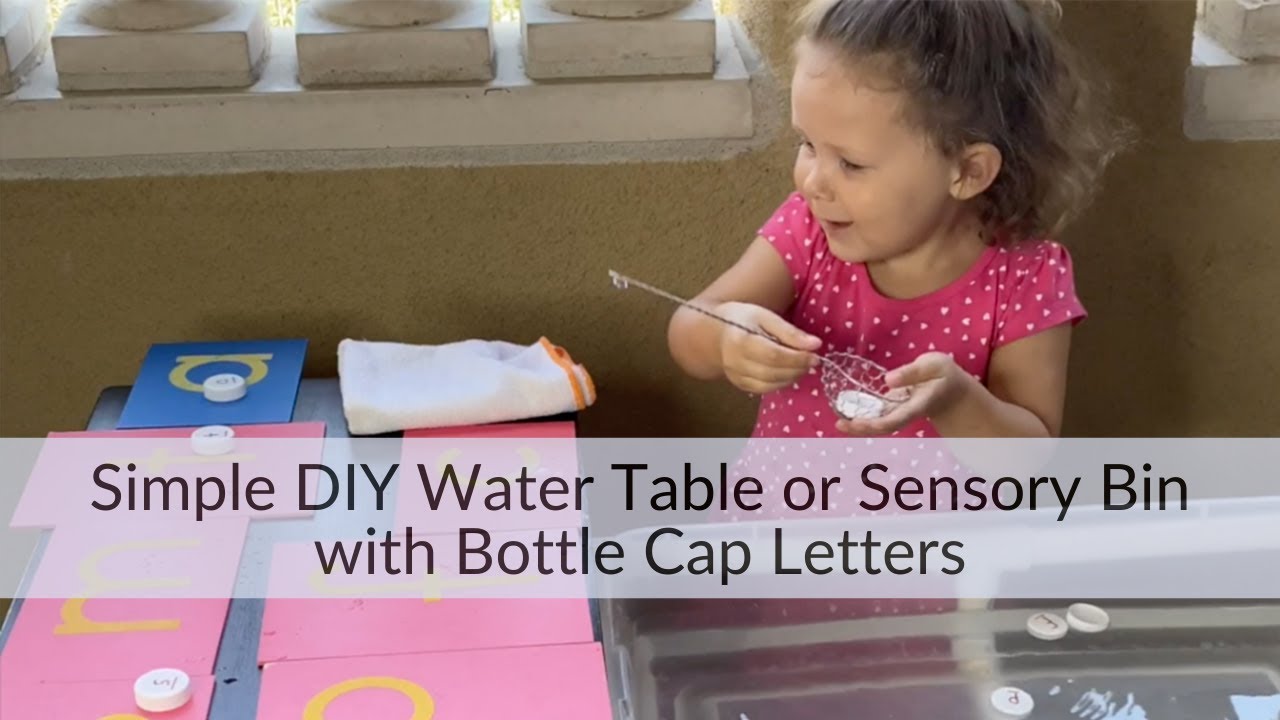 Simple DIY Water Table or Sensory Bin with Bottle Cap Letters {Phonics Activity}