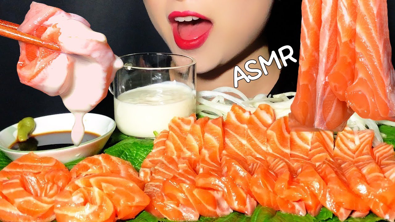 ASMR RAW SALMON Mukbang | NO TALKING | REAL EATING SOUND