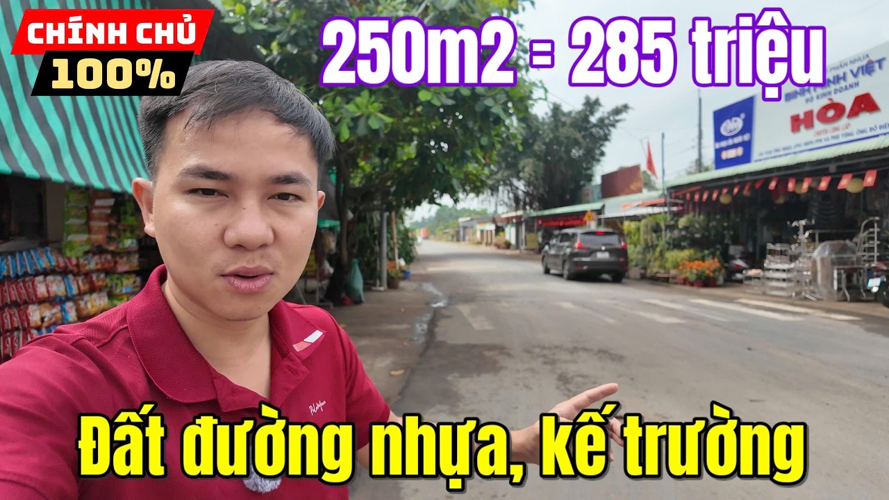 Tây Ninh: 250m2 Đất mặt tiền nhựa 17m gần trường học giá 285 triệu sổ hồng riêng chính chủ bán 285tr