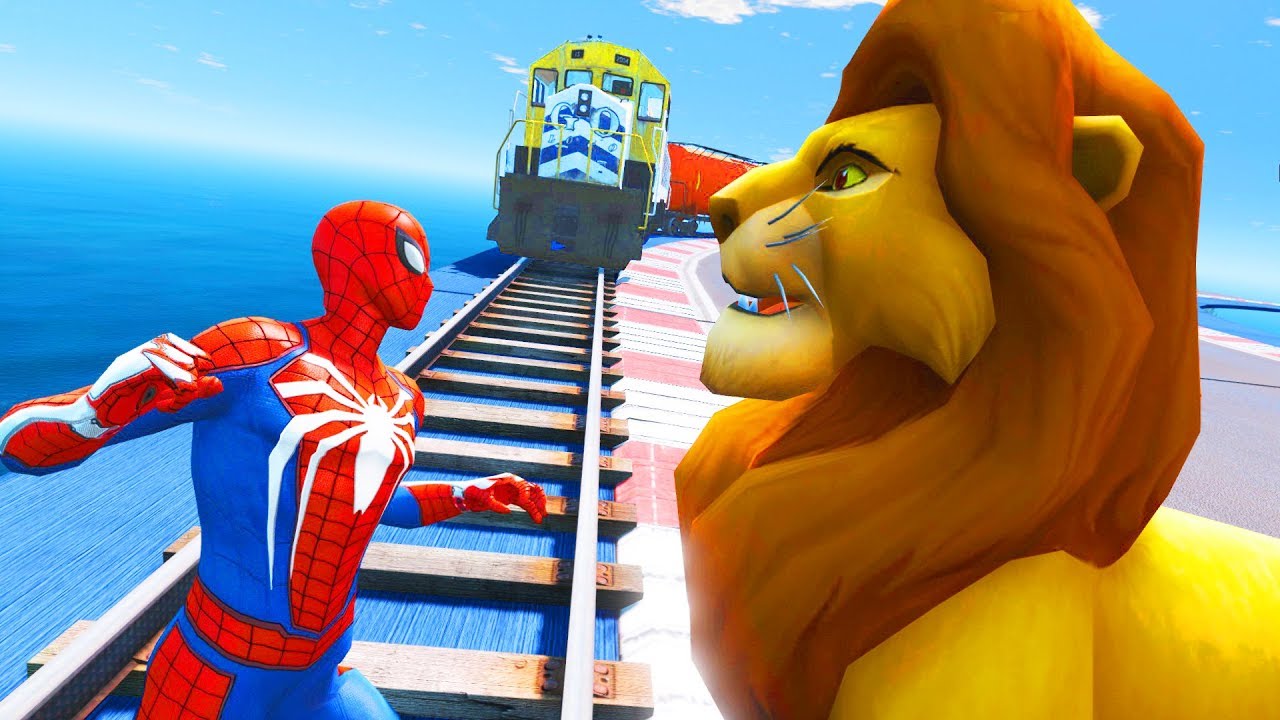 GTA 5 водный тряпичный человек-паук против короля-льва, смешной сумасшедший
