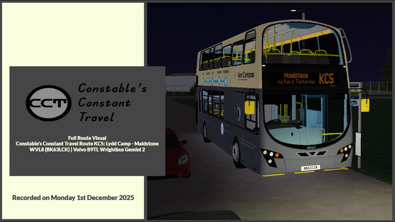 Full Route Visual | Constable's Constant Travel Route KC5: Lydd Camp - Maidstone | WVL8 (BK63LCK)