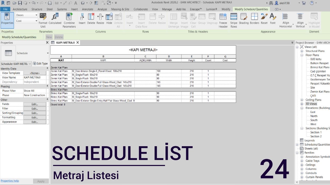 REVİT2020 | KOLAY METRAJ ALMA (SCHEDULE KOMUTU)