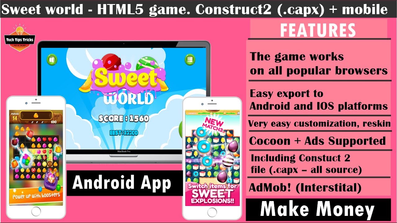 Sweet world - HTML5 game Construct2 + mobile - Source Code - 2020 Tech Tips Tricks