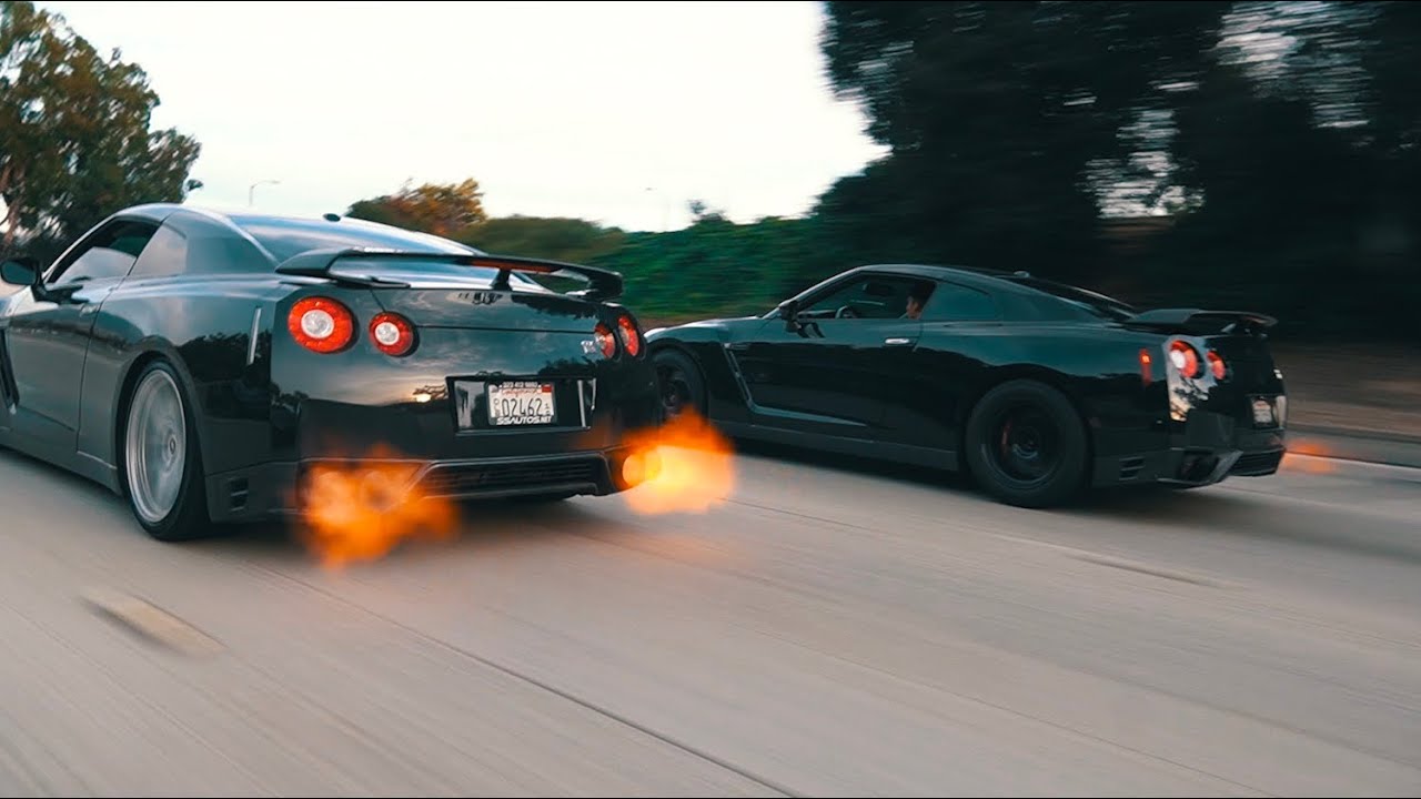 NISSAN GTR'S TAKEOVER HIGHWAY!!! (MASSIVE FLAMES!!!)