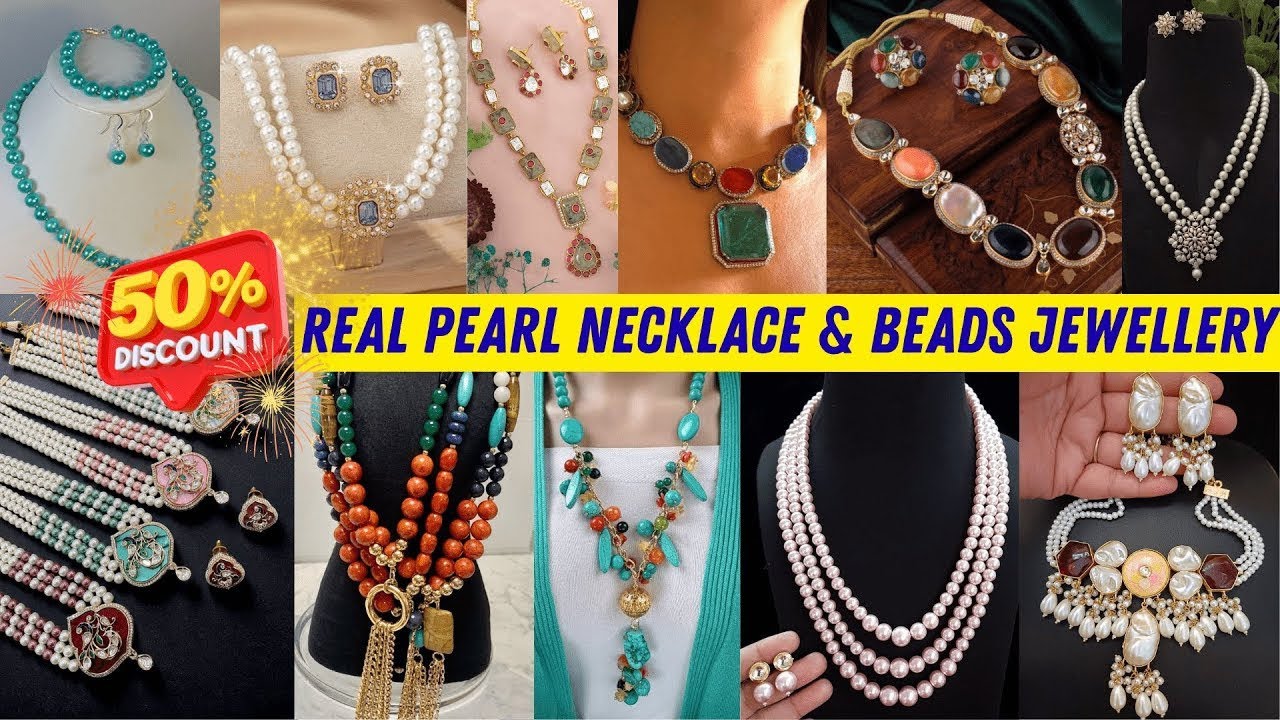 All Types of Pearls Beads Crystal Stones Mala Long Set Necklace Earrings Wholesale Shop in India