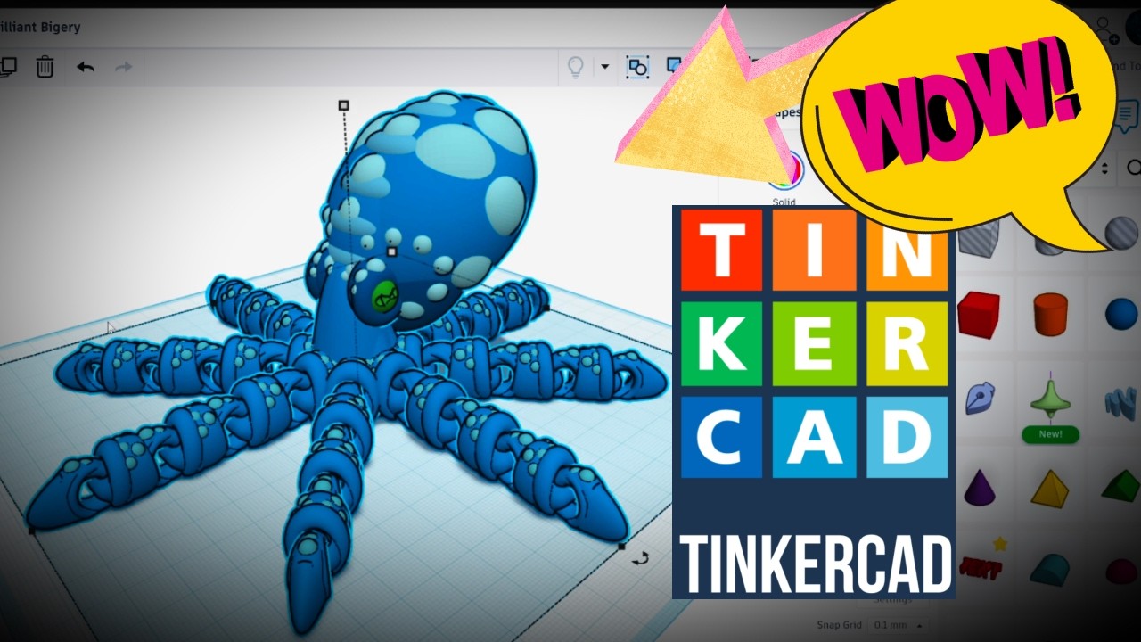 Урок по Tinkercad: Подвижный осьминог! ПОТРЯСАЮЩЕ! (3D-моделирование)