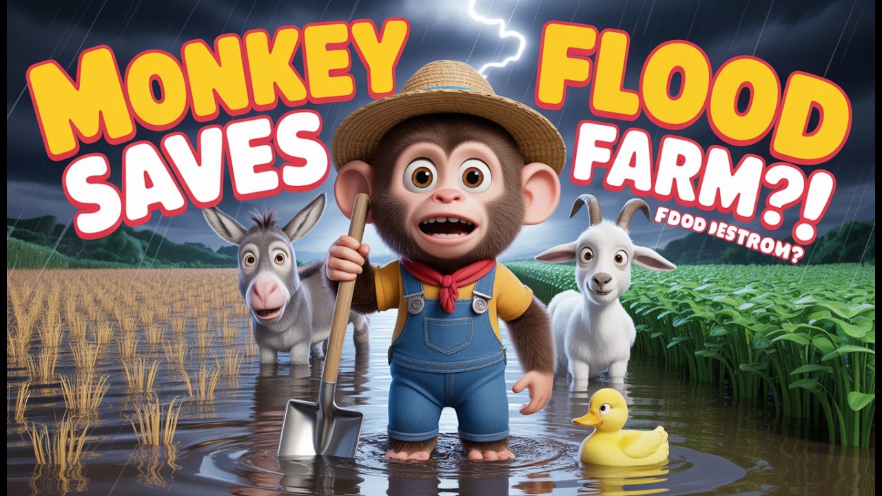 Monkey Farmer Saves Flooded Field 🌧️🐒 | Kids 3D Animation Story | Farm Rescue