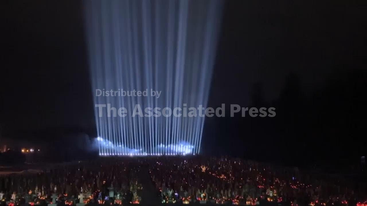 Beams of light honor Ukraine’s fallen defenders in Lviv on the anniversary of Russia's invasion
