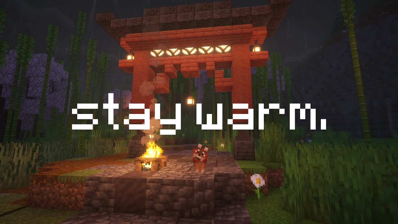 bamboo silence (quiet minecraft shrine under rain)