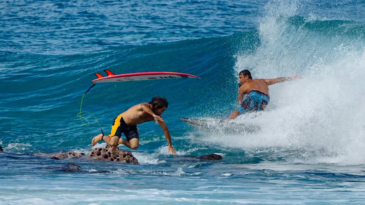 Mason Ho, Noa Deane & Sheldon Paishon Surfing On ROCKS