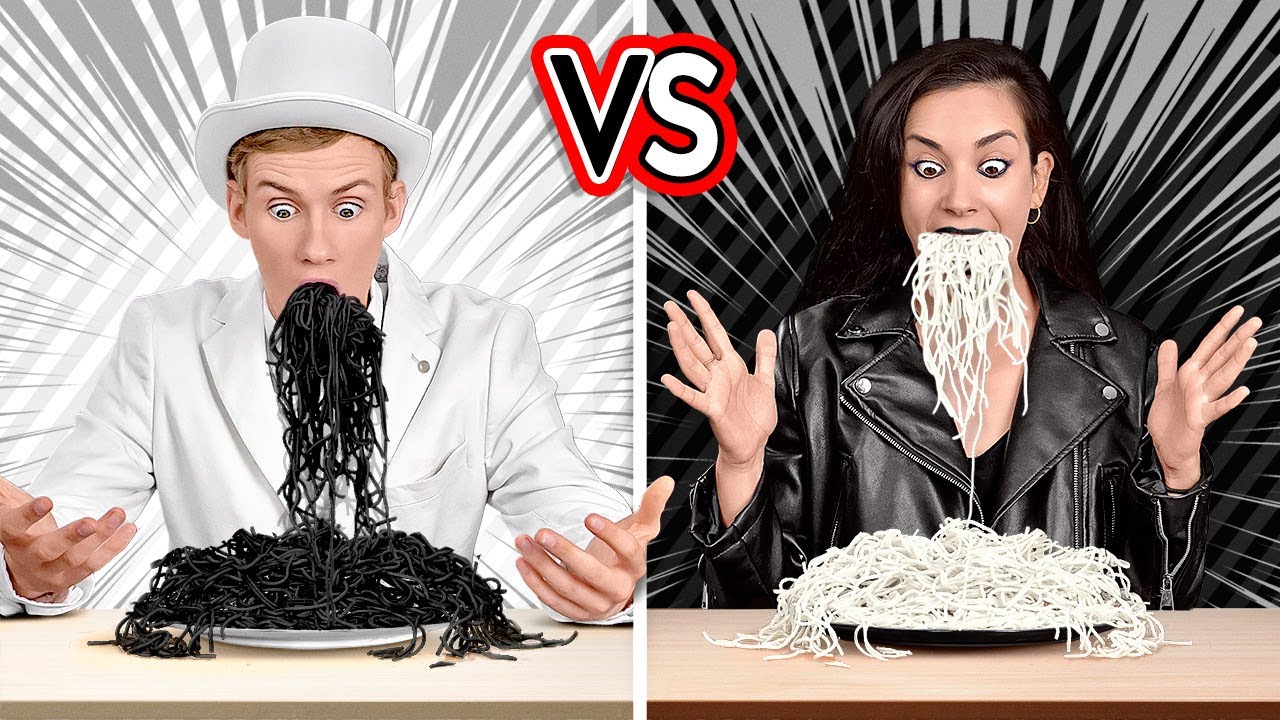 SCHWARZ VS. WEIß FARB-CHALLENGE! Nur 1 Farbe essen für 24 Stunden auf 123 GO! CHALLENGE