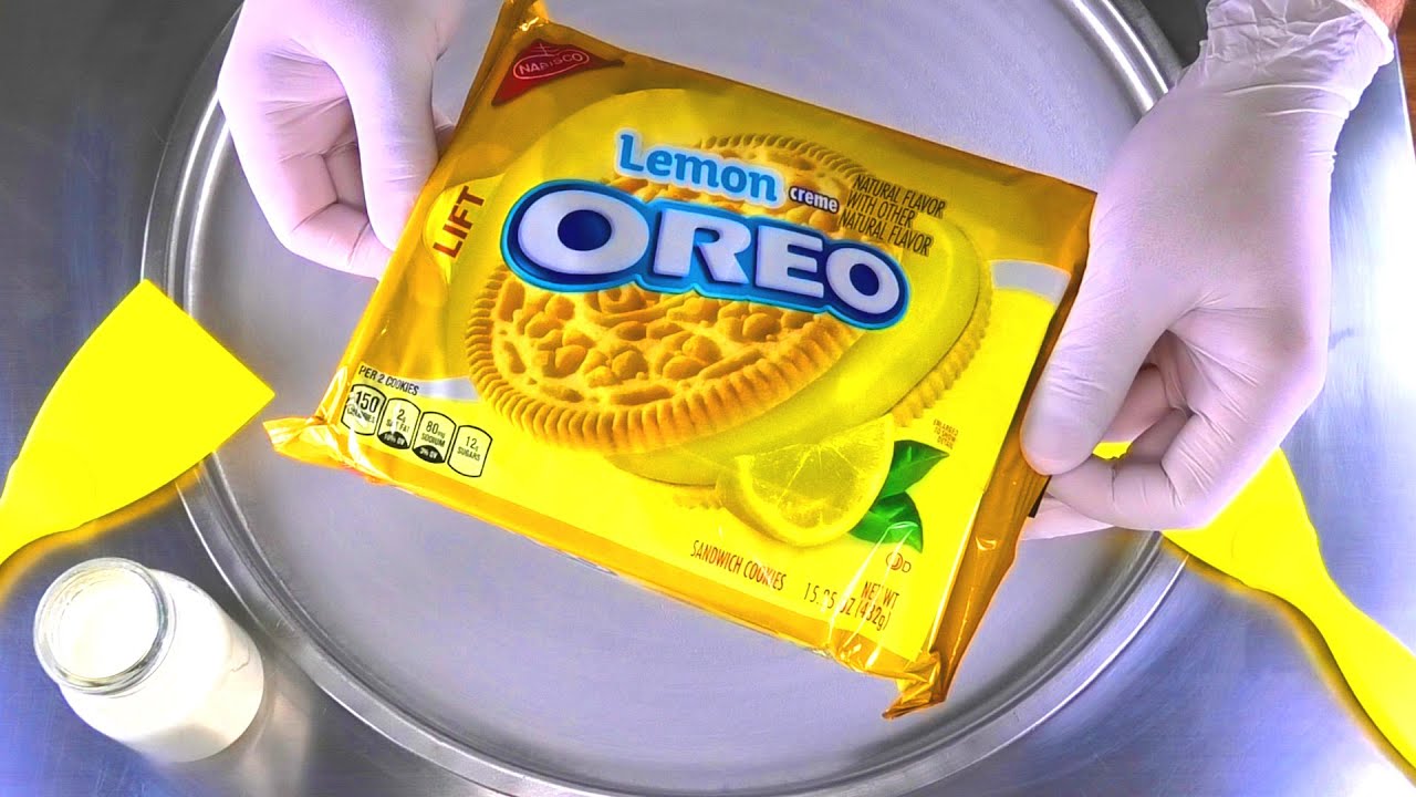 Ice Cream Rolls | with Lemon Creme OREO Cookies - Recipe for rolled ice cream with cookie as dessert