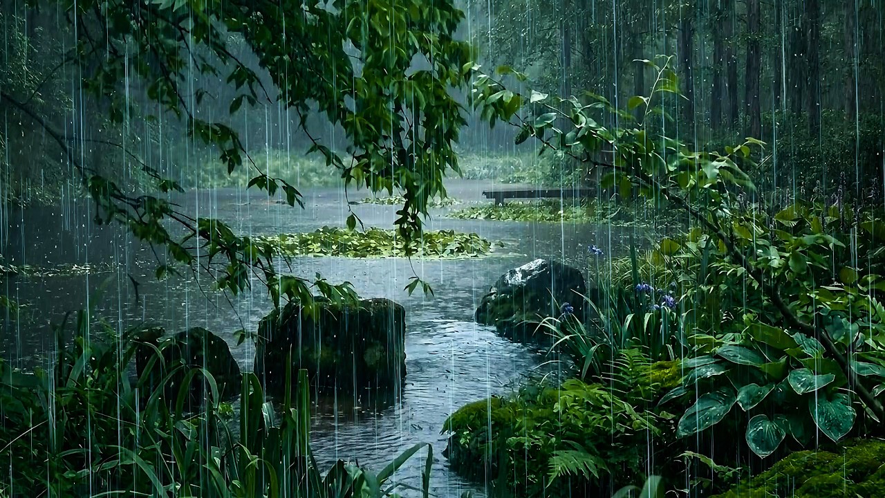 Nighttime Calm with Real Rain Sounds | ASMR Soft Rain on Forest Lake to Fall Asleep Naturally