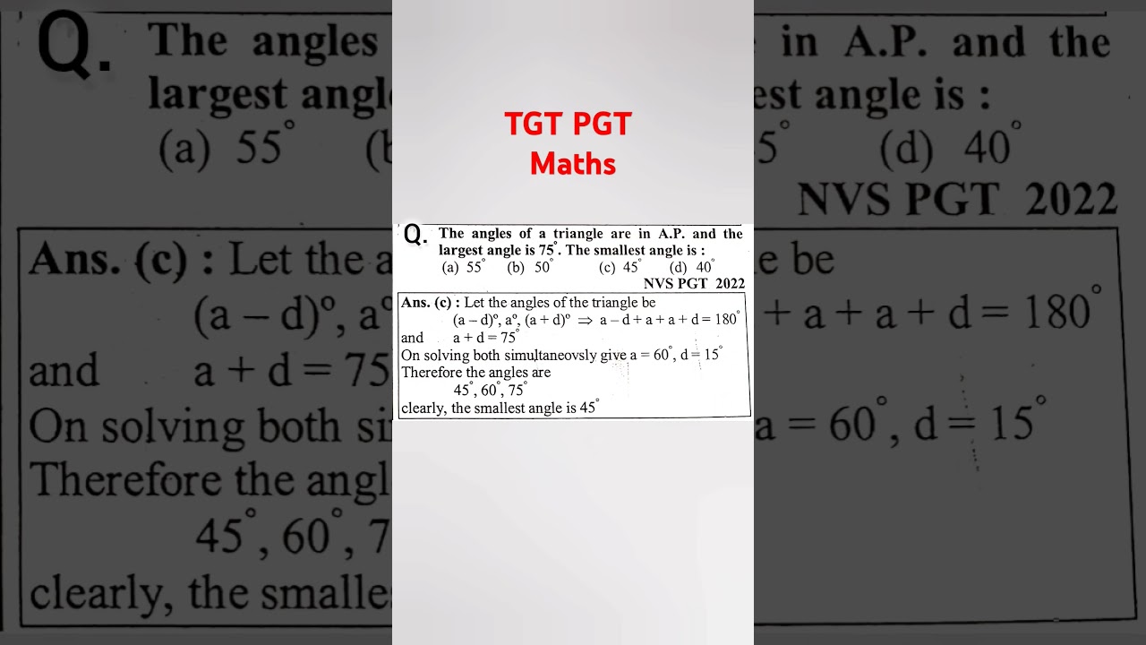 NVS PGT Mathematics previous year question 