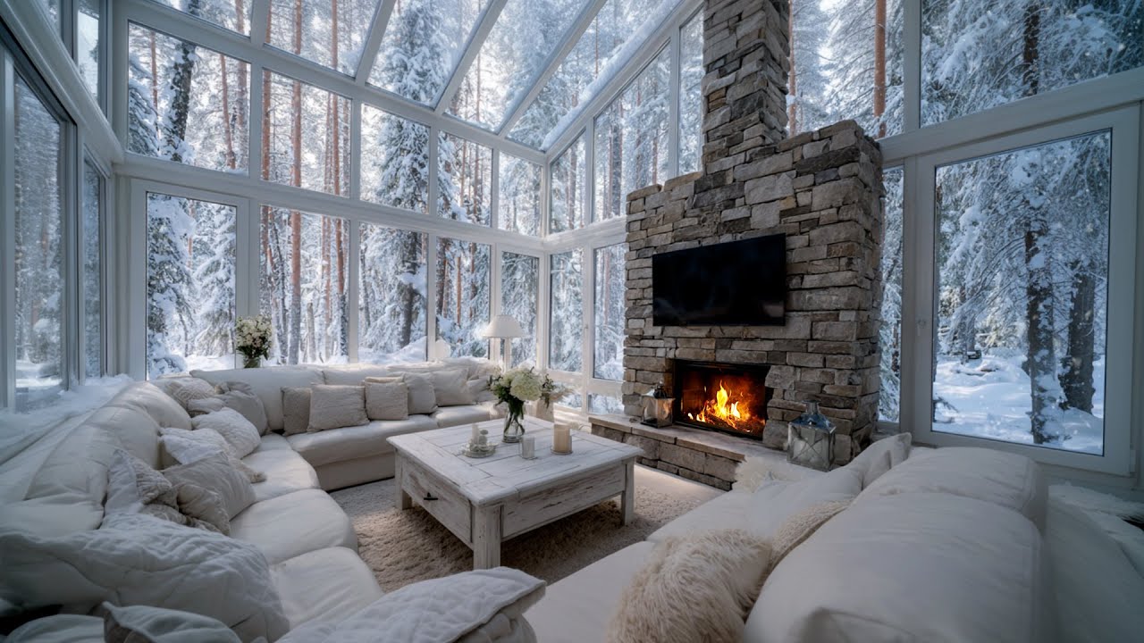 Snowy Blizzard Outside, Gentle Fireplace Inside | Cozy Room Ambience for Peaceful Winter Holidays