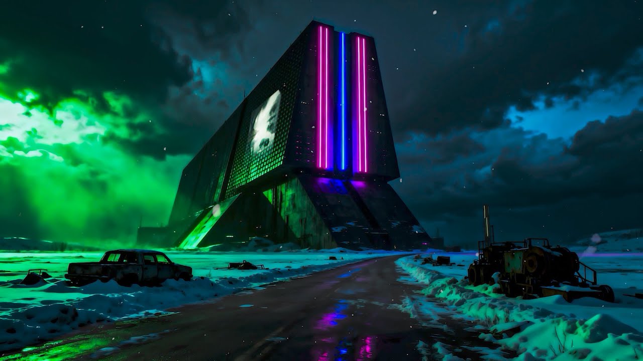 Dystopian Snow Ambience - Find Peace in Neon Substation Shadows