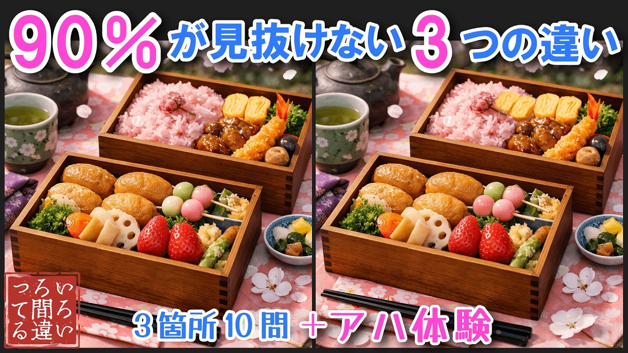 【料理で脳トレ】お花見弁当の3つのまちがいさがしで集中力と記憶力を楽しく鍛えよう！【認知症予防/アハ体験/頭の体操/日本食】