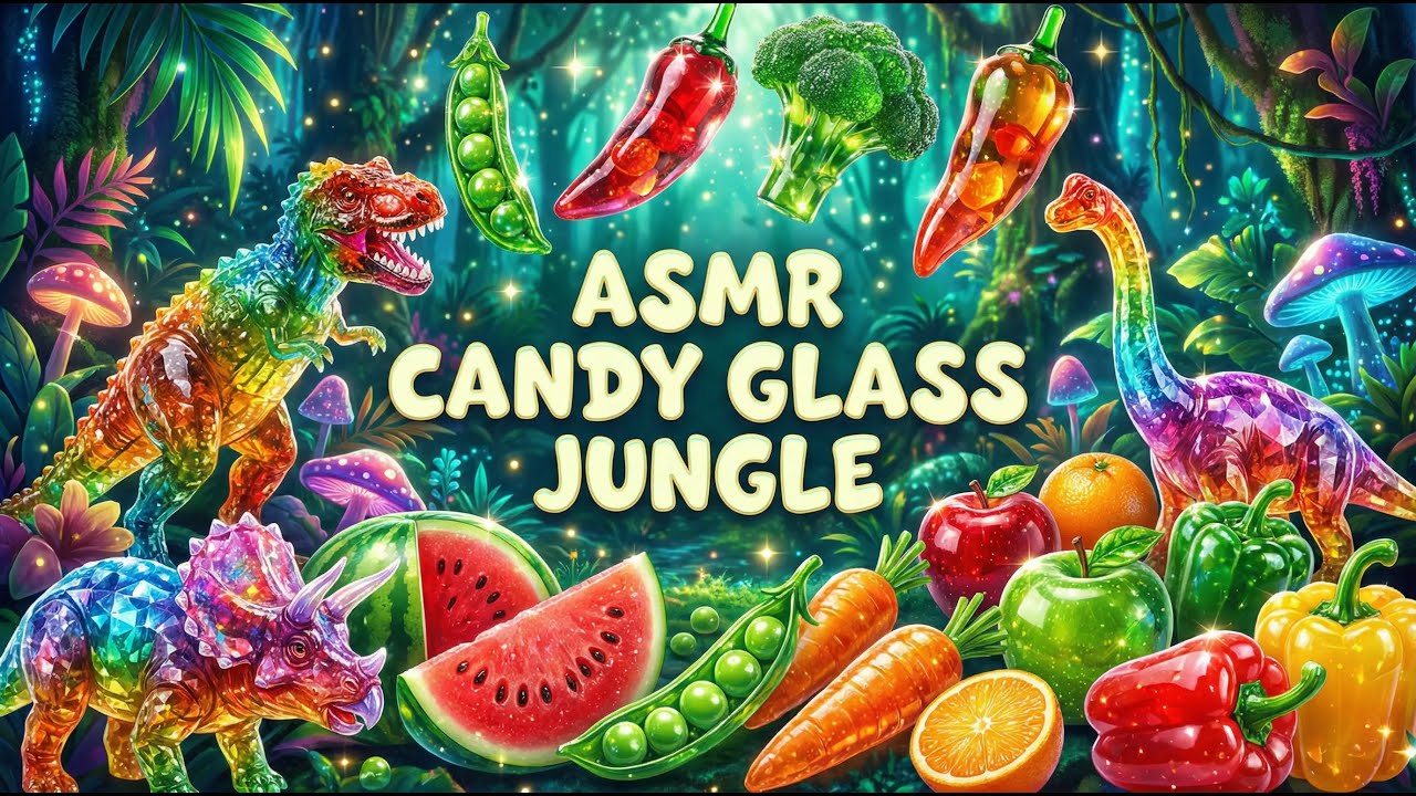 ASMR Candy Glass Eating Fruits, Vegetables & Dinosaurs Are These Real or Candy? WATCH Until the End!
