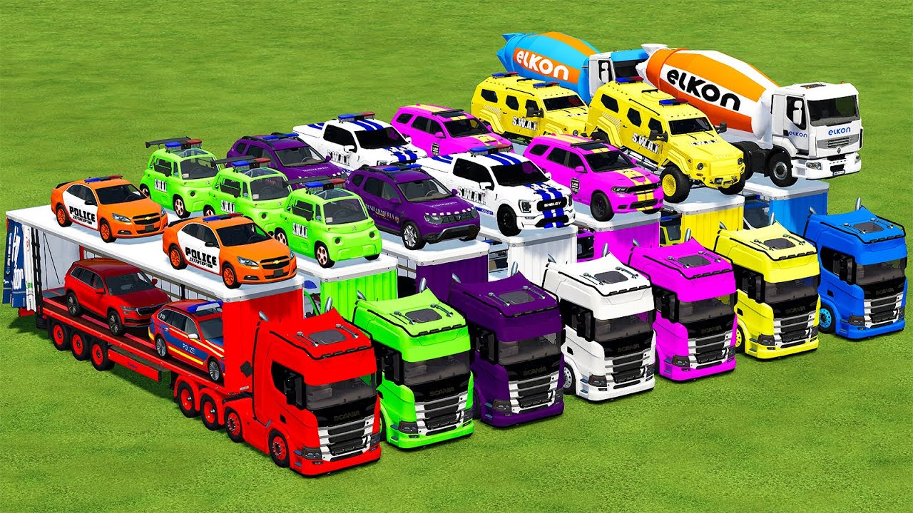 DELIVERING SEVEN COLORS DIFFERENT CARS & MAKE CHAFF, TRANSPORT WITH DEUTZ TRACTORS! FS 22