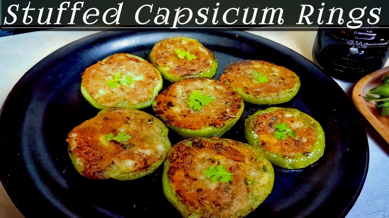 Bharwa Shimla Mirch(Spicy Potato Stuffed Bell Pepper) Stuffed Capsicum Rings@Morethentadkawithjazzy